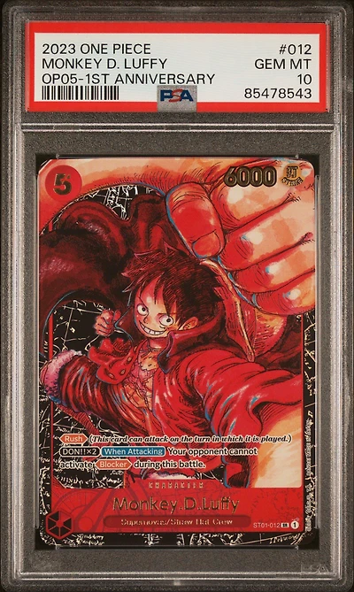 2023 One Piece Op05-awakening Of The New Era 012 Monkey D. Luffy 1st Anniversary PSA 10