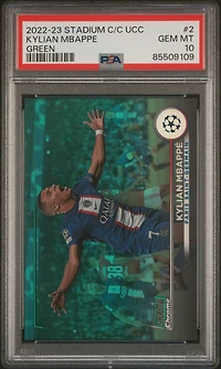 2022-23 Topps Stadium Club Chrome Uefa Club Competitions 2 Kylian Mbappe Green Refractor PSA 10