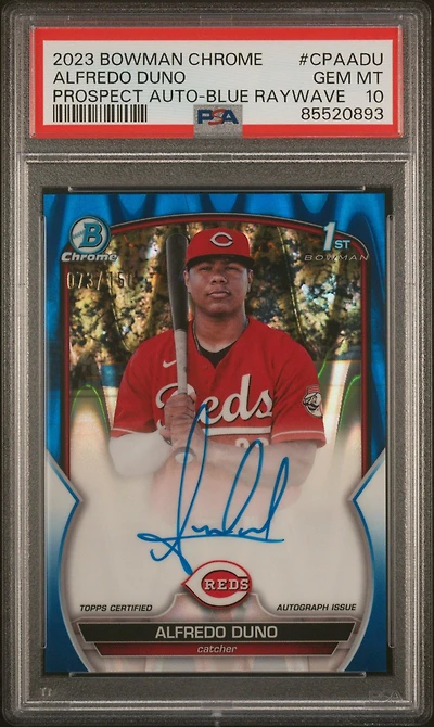 2023 Bowman Chrome Prospect Autographs Cpaadu Alfredo Duno Blue Raywave PSA 10