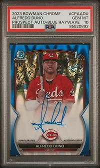 2023 Bowman Chrome Prospect Autographs Cpaadu Alfredo Duno Blue Raywave PSA 10