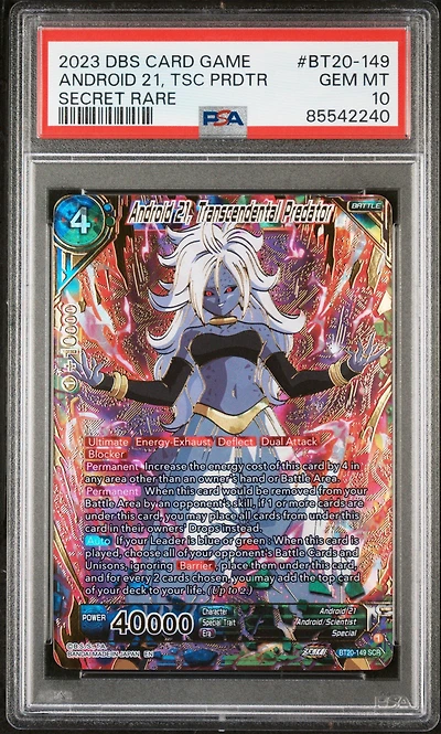 2023 Dragon Ball Super Card Game Series 20 Power Absorbed Bt20-149 Android 21, Transcendental Predator Secret Rare PSA 10