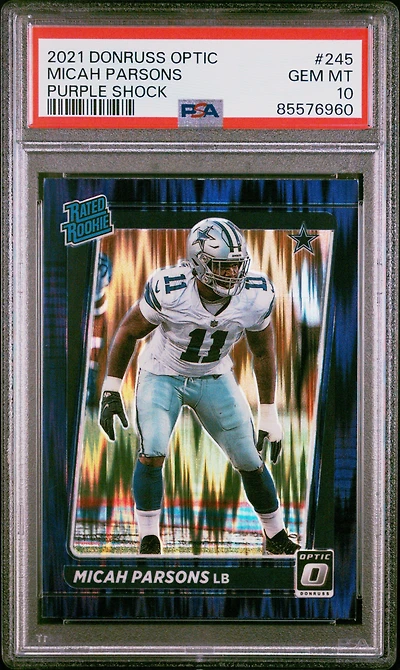 2021 Panini Donruss Optic 245 Micah Parsons Purple Shock PSA 10