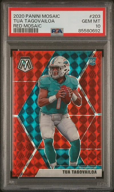 2020 Panini Mosaic 203 Tua Tagovailoa Red Mosaic PSA 10