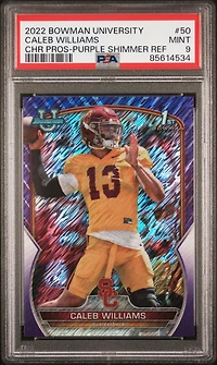2022 Bowman University Chrome Prospects 50 Caleb Williams Purple Shimmer Refractor PSA 9