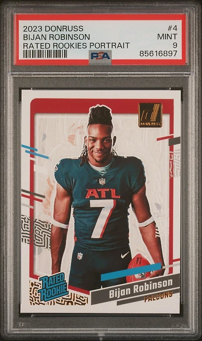 2023 Panini Donruss Rated Rookies Portrait 4 Bijan Robinson PSA