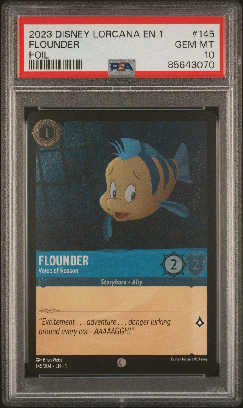 2023 Disney Lorcana En 1-the First Chapter 145 Flounder - Voice Of Reason Foil PSA 10