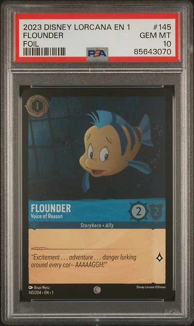 2023 Disney Lorcana En 1-the First Chapter 145 Flounder - Voice Of Reason Foil PSA 10