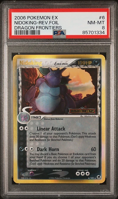 2006 Pokemon Ex Dragon Frontiers 6 Nidoking-reverse Foil PSA 8