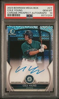 2023 Bowman Mega Box Chrome Prospect Autographs Cy Cole Young PSA 10