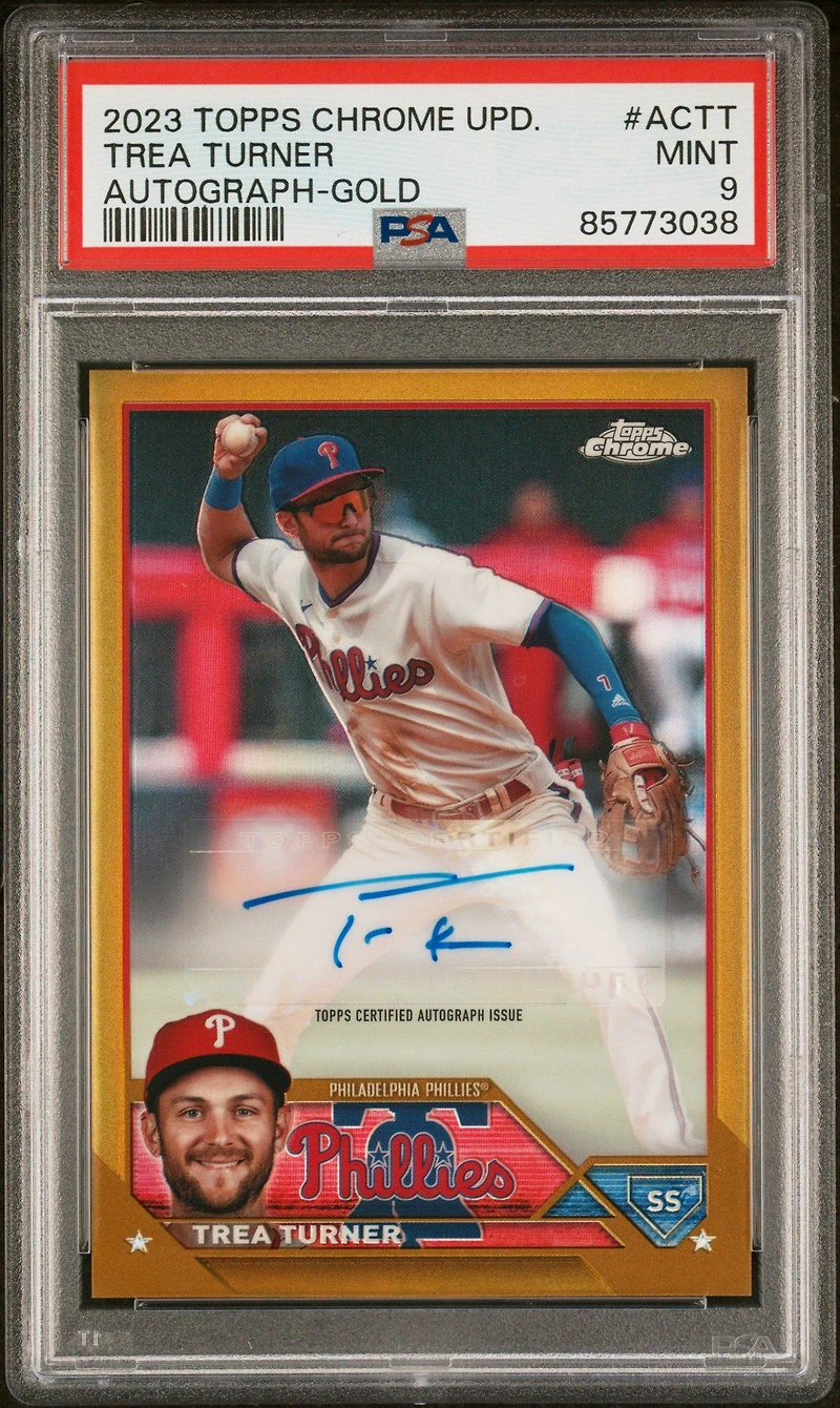 2023 Topps Chrome Update Autograph Actt Trea Turner Gold Refractor PSA 9