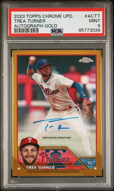 2023 Topps Chrome Update Autograph Actt Trea Turner Gold Refractor PSA 9