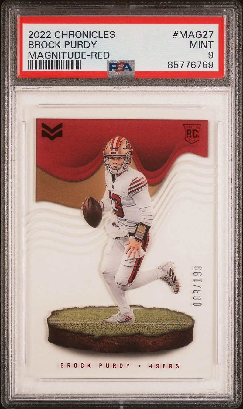 2022 Panini Chronicles Magnitude Mag27 Brock Purdy Red PSA 9