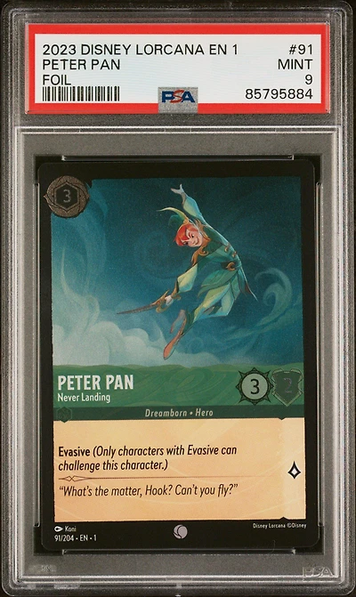 2023 Disney Lorcana En 1-the First Chapter 91 Peter Pan - Never Landing Foil PSA 9