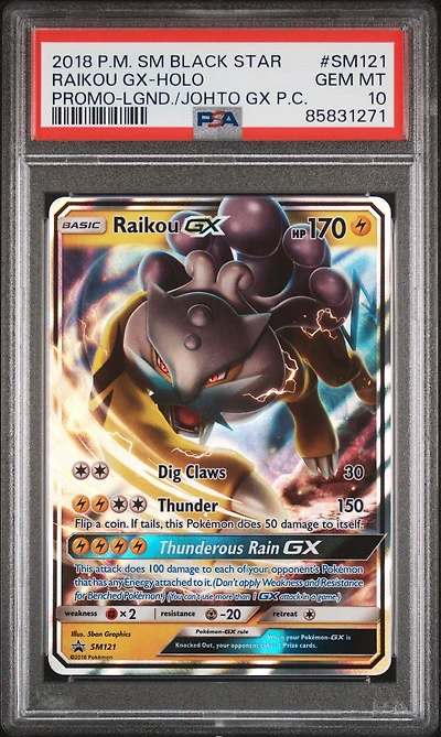 2018 Pokemon Sm Black Star Promo Sm121 Raikou Gx-holo Legends Of Johto Gx Premium Collection PSA 10