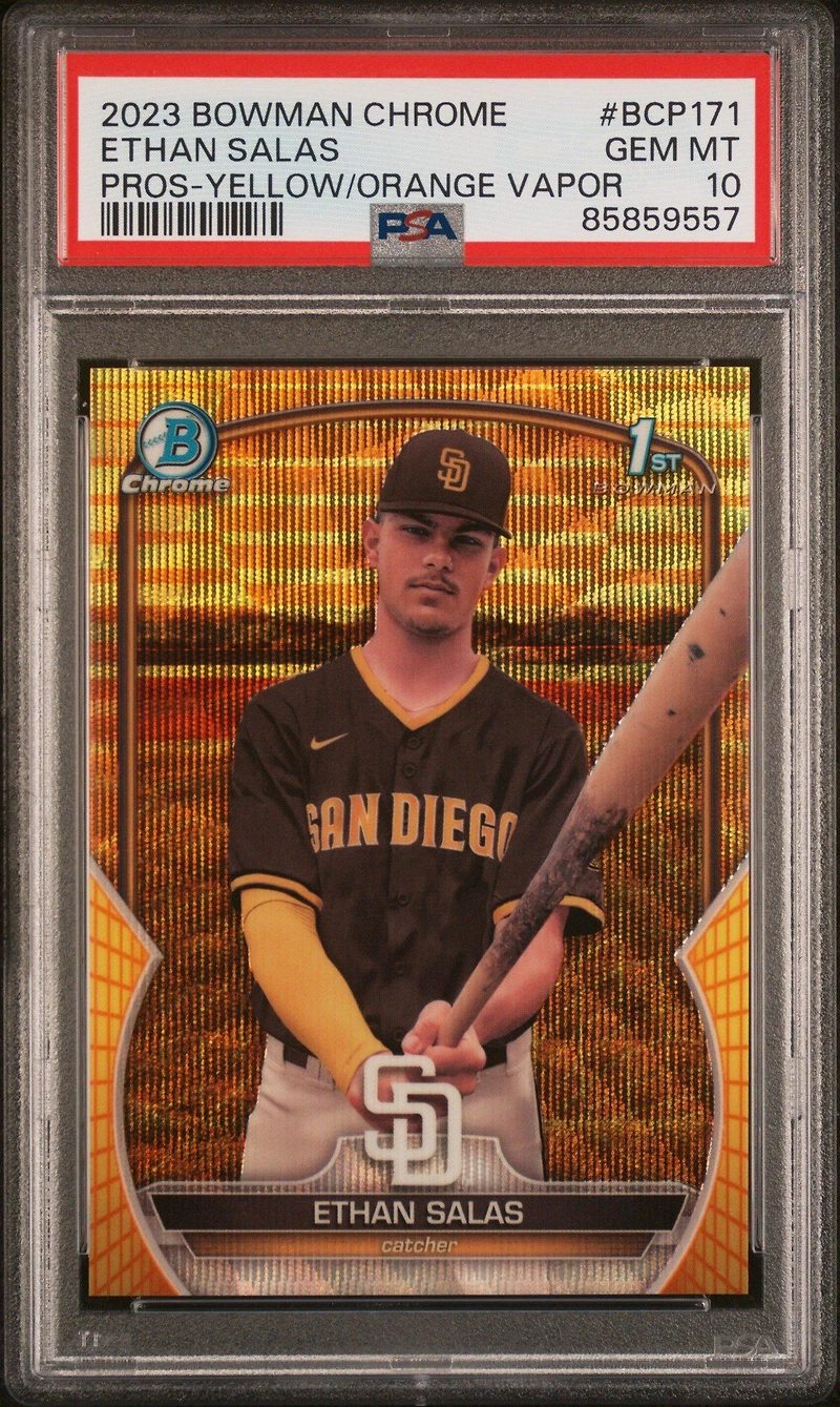 2023 Bowman Chrome Prospects Bcp171 Ethan Salas Yellow/orange Vapor Refractor PSA 10