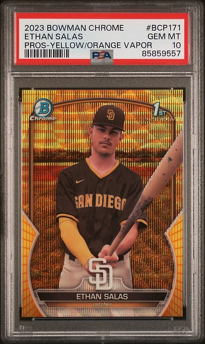 2023 Bowman Chrome Prospects Bcp171 Ethan Salas Yellow/orange Vapor Refractor PSA 10