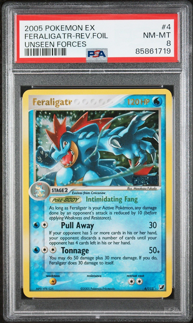 2005 Pokemon Ex Unseen Forces 4 Feraligatr-reverse Foil PSA 8