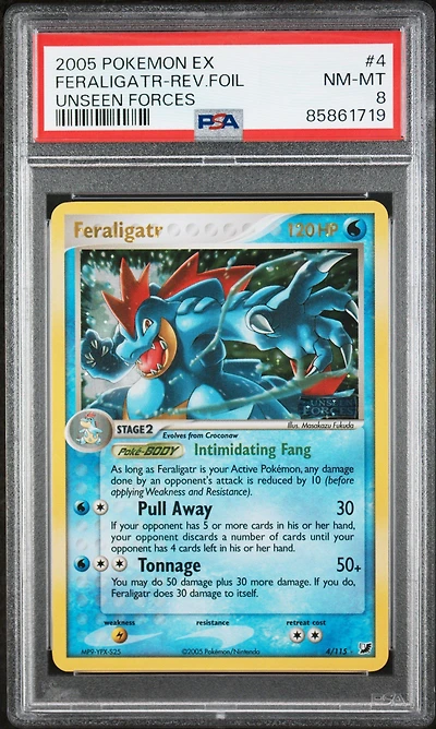 2005 Pokemon Ex Unseen Forces 4 Feraligatr-reverse Foil PSA 8