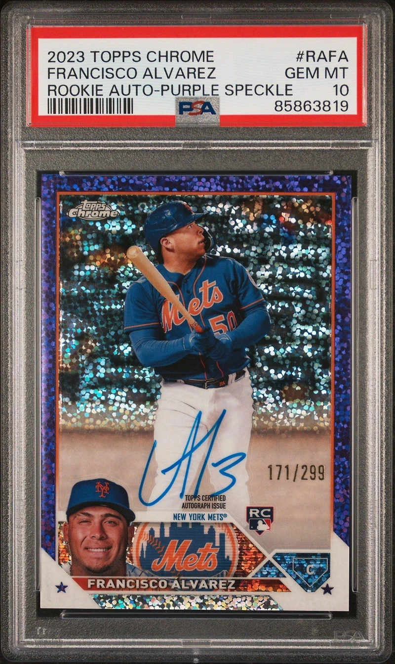 2023 Topps Chrome Rookie Autograph Rafa Francisco Alvarez Purple Speckle Refractor PSA 10