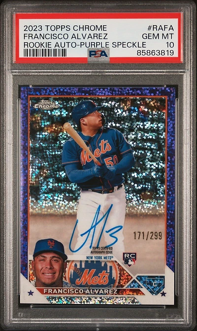2023 Topps Chrome Rookie Autograph Rafa Francisco Alvarez Purple Speckle Refractor PSA 10