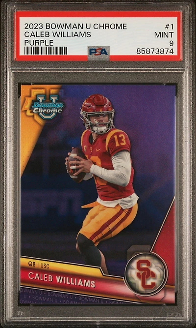 2023 Bowman University Chrome 1 Caleb Williams Purple Refractor PSA 9