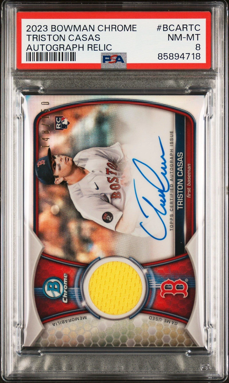 2023 Bowman Chrome Chrome Autograph Relic Bcartc Triston Casas PSA 8