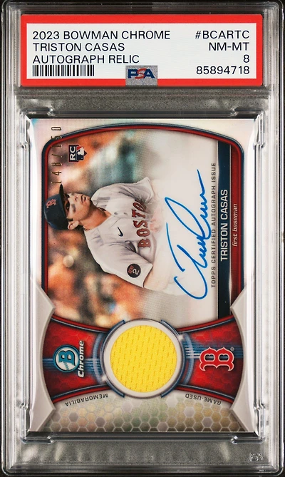 2023 Bowman Chrome Chrome Autograph Relic Bcartc Triston Casas PSA 8