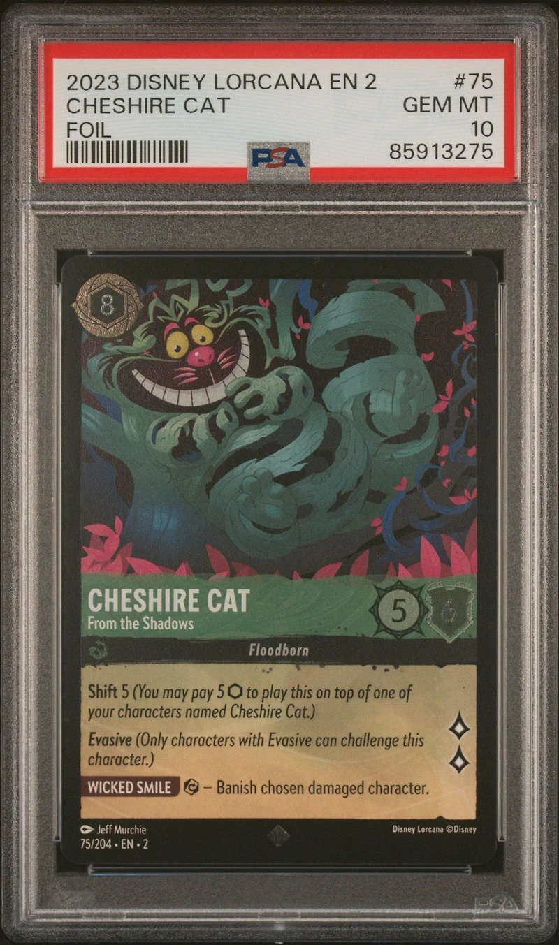 2023 Disney Lorcana En 2-rise Of The Floodborn 75 Cheshire Cat - From The Shadows Foil PSA 10