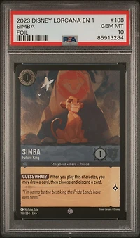 2023 Disney Lorcana En 1-the First Chapter 188 Simba - Future King Foil PSA 10