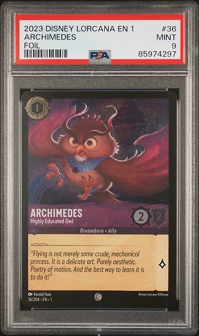 2023 Disney Lorcana En 1-the First Chapter 36 Archimedes - Highly Educated Owl Foil PSA 9