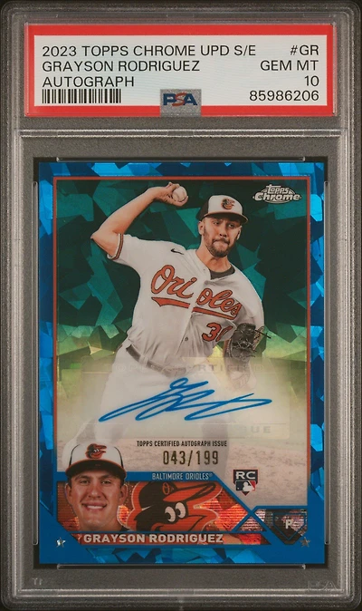 2023 Topps Chrome Update Sapphire Edition Autograph Gr Grayson Rodriguez PSA 10