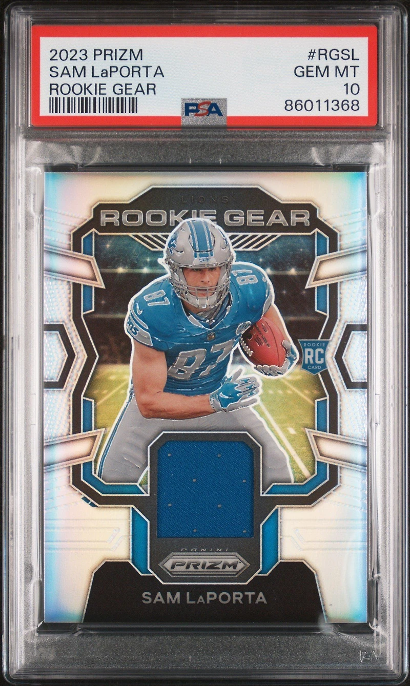 2023 Panini Prizm Rookie Gear Rgsl Sam Laporta PSA 10