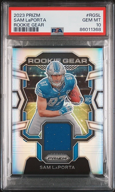 2023 Panini Prizm Rookie Gear Rgsl Sam Laporta PSA 10