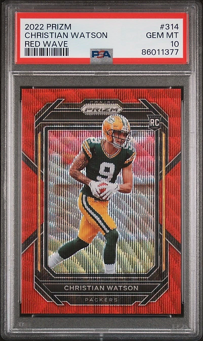 2022 Panini Prizm 314 Christian Watson Red Wave PSA 10