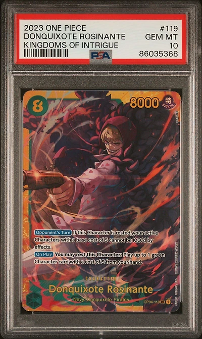2023 One Piece Op04-kingdoms Of Intrigue 119 Donquixote Rosinante PSA 10