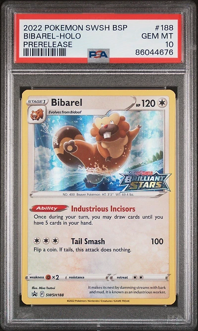 2022 Pokemon Swsh Black Star Promo 188 Bibarel-holo Prerelease PSA 10