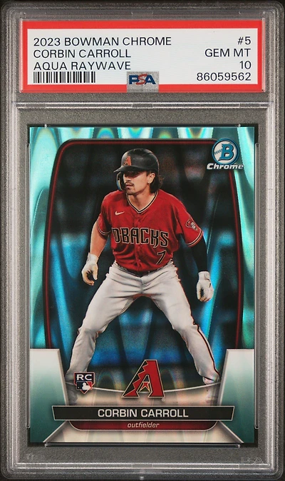 2023 Bowman Chrome 5 Corbin Carroll Aqua Raywave PSA 10