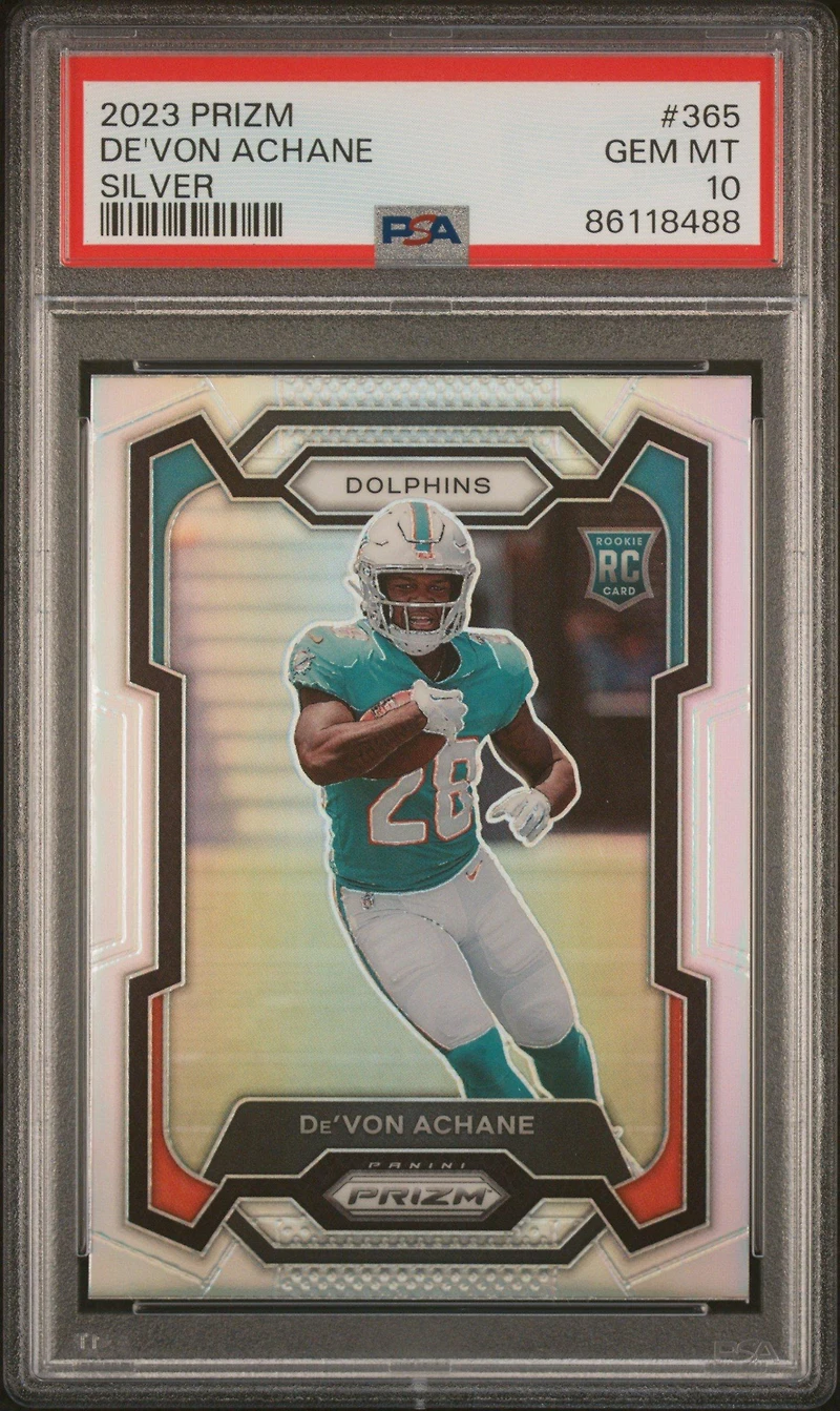 2023 Panini Prizm 365 De'von Achane Silver Prizm PSA 10