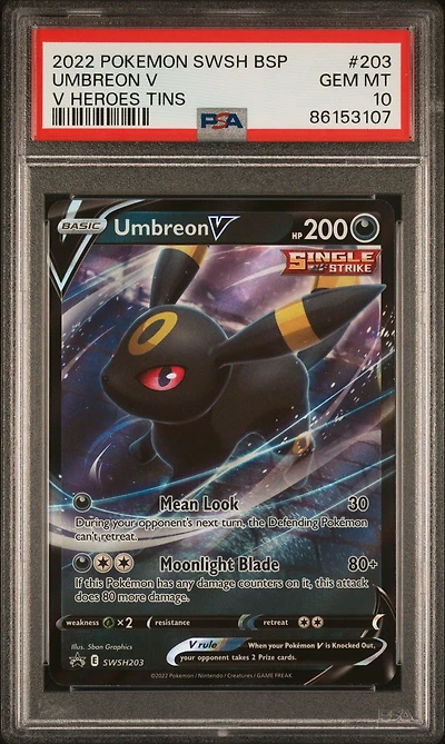 2022 Pokemon Swsh Black Star Promo 203 Umbreon V V Heroes Tins PSA 10