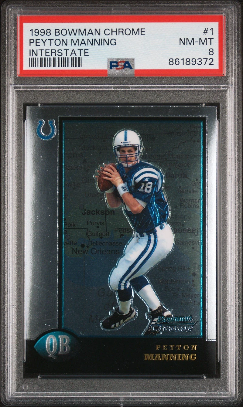 1998 Bowman Chrome 1 Peyton Manning Interstate PSA 8