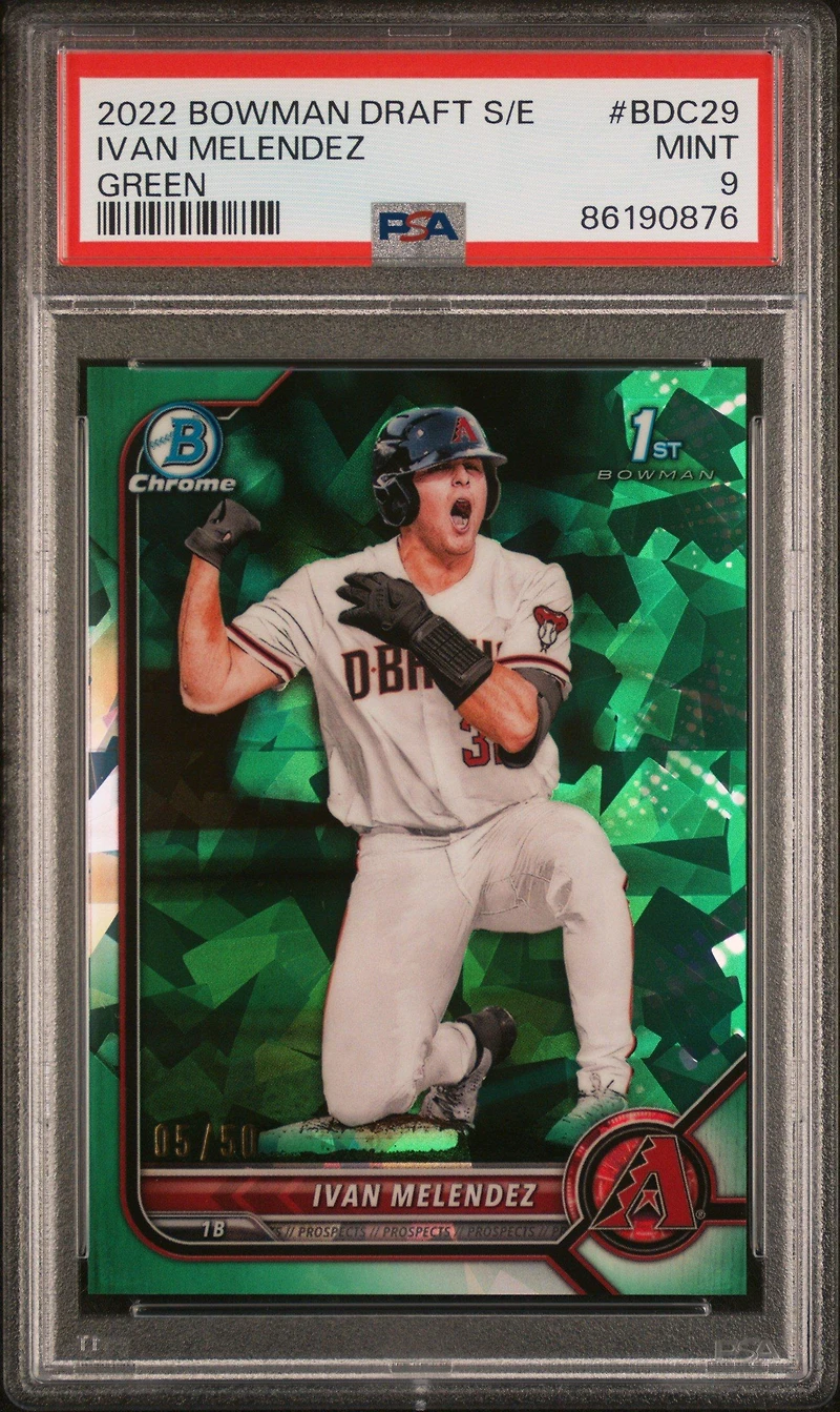 2022 Bowman Draft Chrome Sapphire Edition 29 Ivan Melendez Green PSA 9