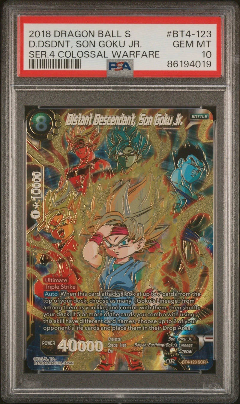 2018 Dragon Ball Super Card Game Series 4 Colossal Warfare Bt4-123 Distant Descendant, Son Goku Jr. Secret Rare PSA 10