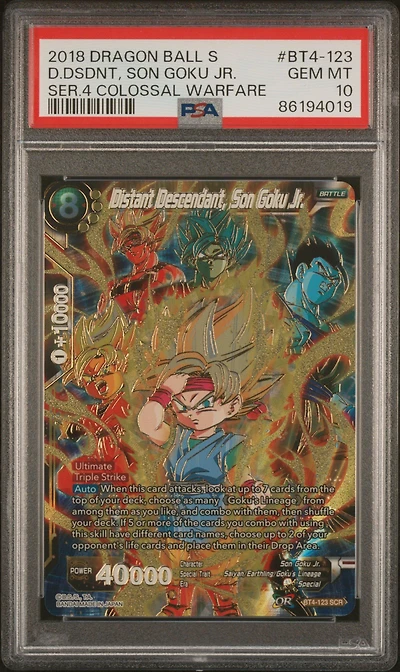 2018 Dragon Ball Super Card Game Series 4 Colossal Warfare Bt4-123 Distant Descendant, Son Goku Jr. Secret Rare PSA 10