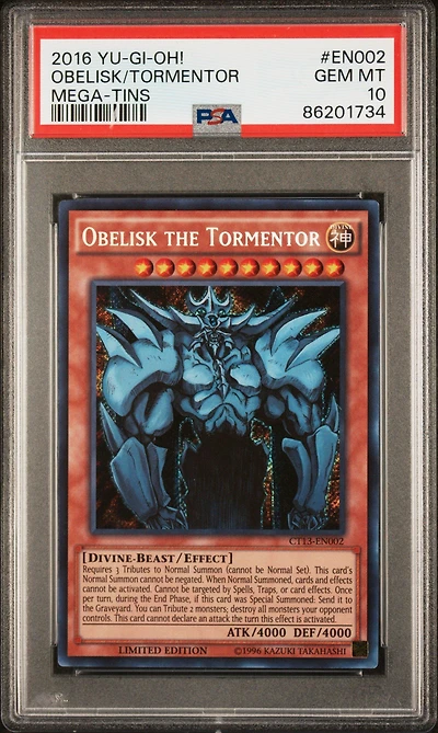 2016 Yu-gi-oh! Mega-tins En002 Obelisk The Tormentor PSA 10