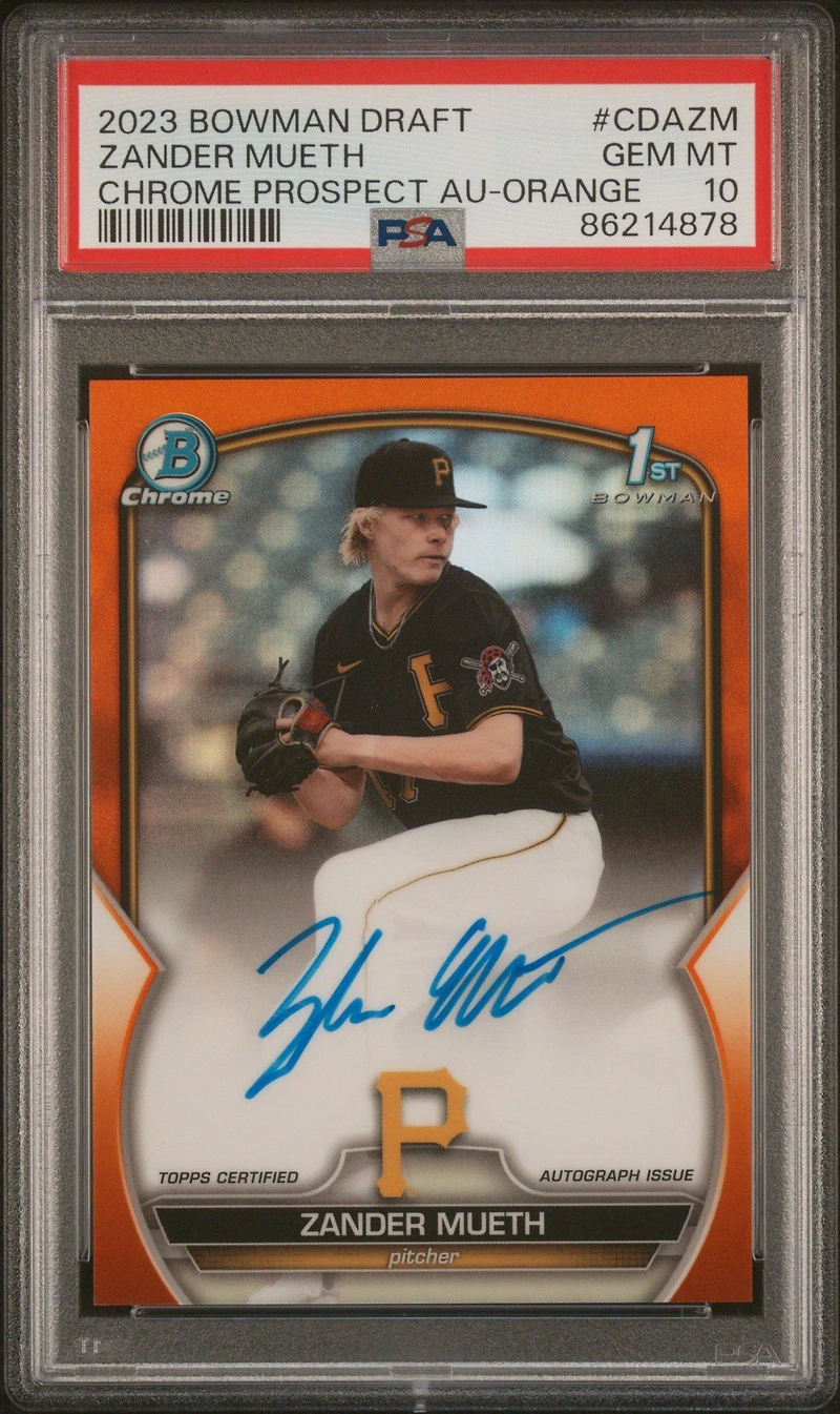 2023 Bowman Draft Chrome Prospect Autograph Cdazm Zander Mueth Orange PSA 10