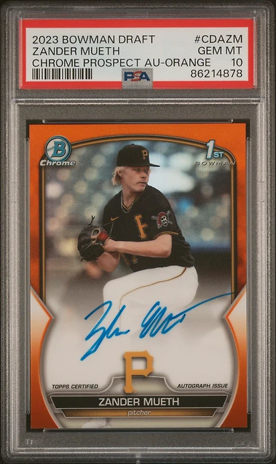 2023 Bowman Draft Chrome Prospect Autograph Cdazm Zander Mueth Orange PSA 10
