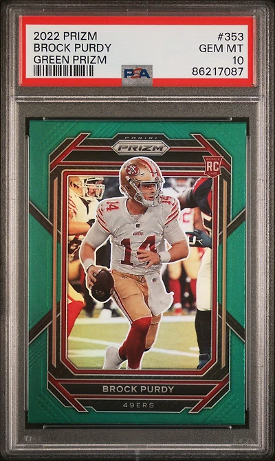 2022 Panini Prizm 353 Brock Purdy Green Prizm PSA 10