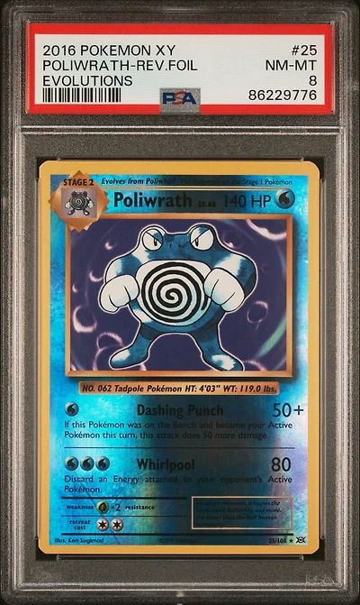 2016 Pokemon Xy Evolutions 25 Poliwrath-reverse Foil PSA 8