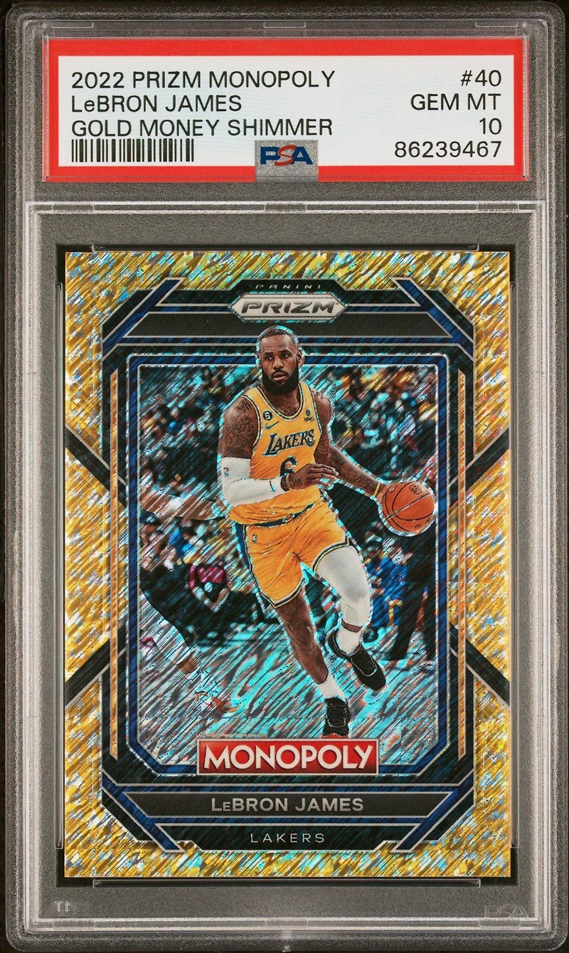 2022 Panini Prizm Monopoly 40 Lebron James Gold Money Shimmer PSA 10