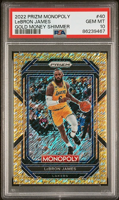 2022 Panini Prizm Monopoly 40 Lebron James Gold Money Shimmer PSA 10
